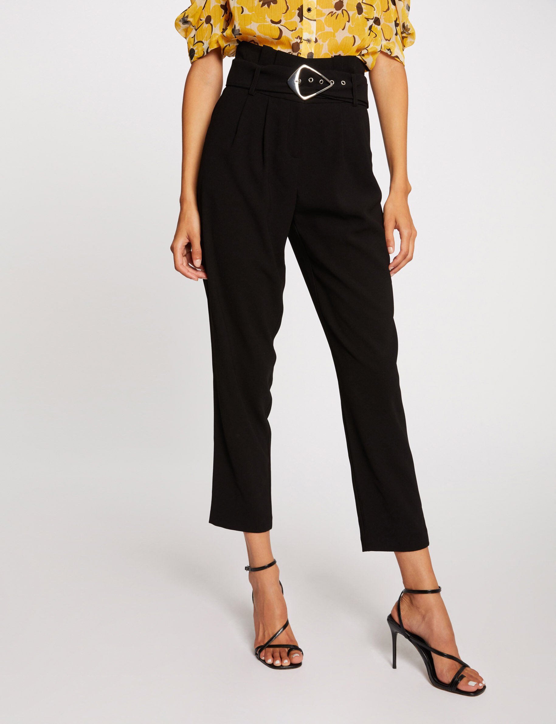 Pantalon paperbag 7/8ème noir femme - noir