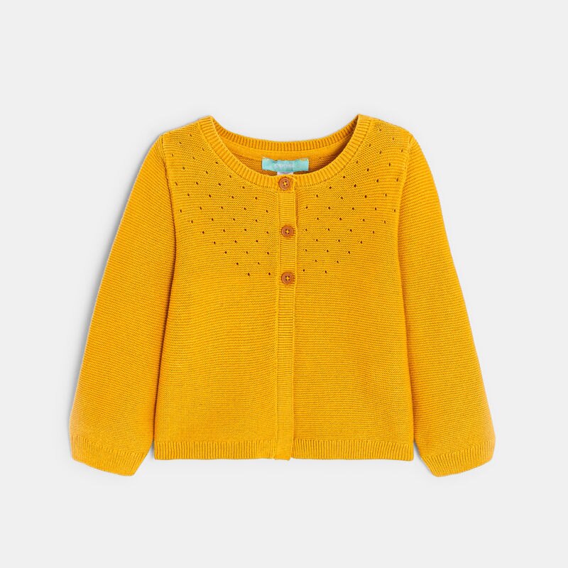 Gilet maille tricot effet pointelle jaune bébé fille Jaune