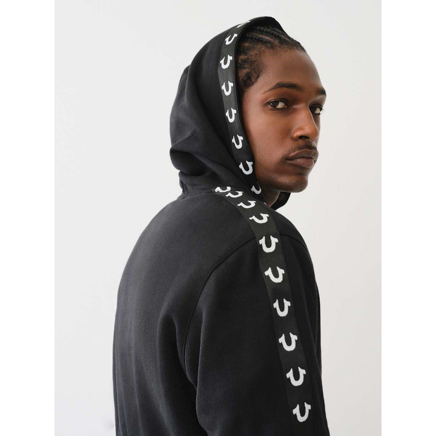 True Religion TR Logo Tape Trim Zip Hoodie Mens