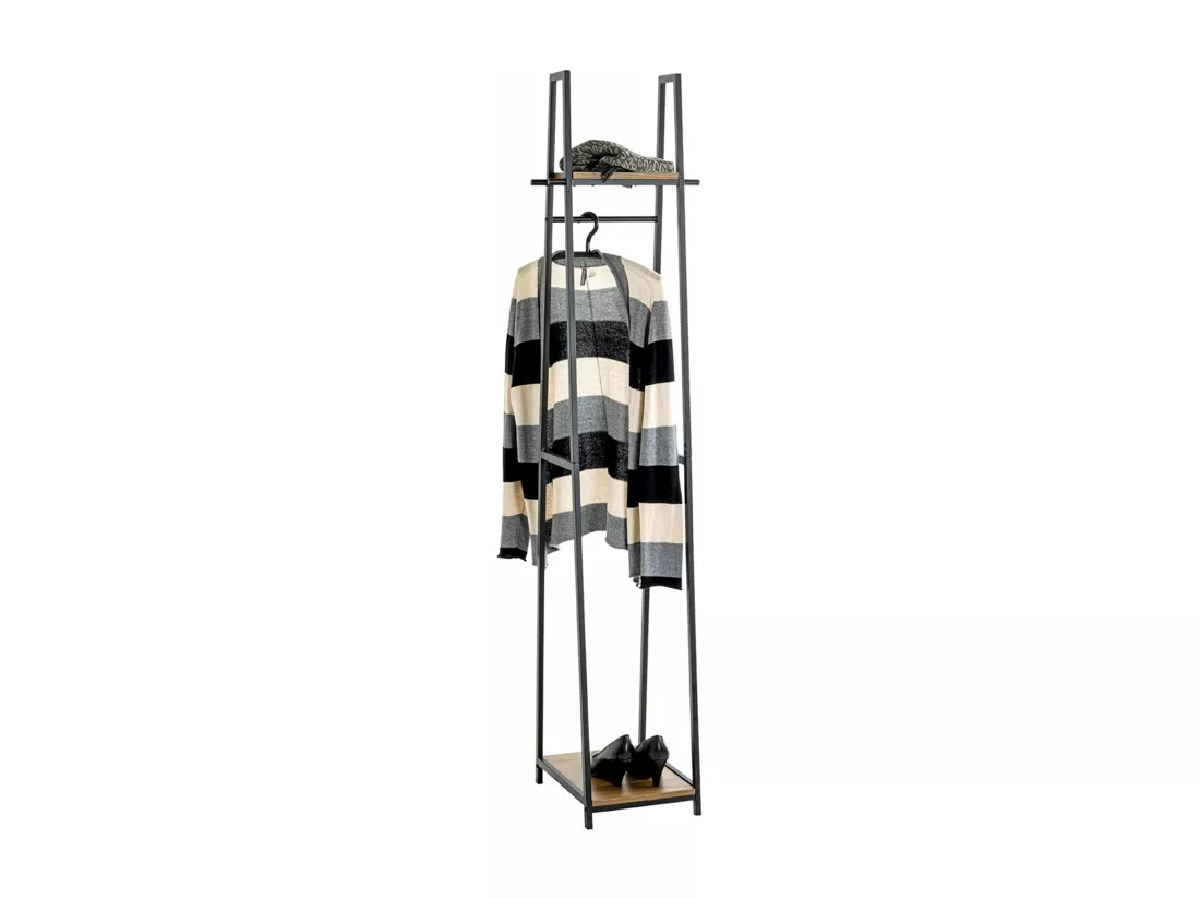 Porte-manteau en bois coloris chêne et métal coloris noir - longueur 38 x profondeur 40 x hauteur 166 cm