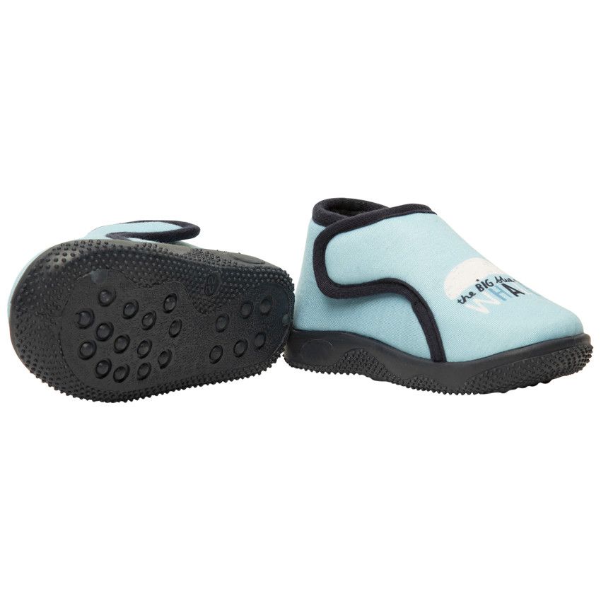 Chaussons forme bottillons double scratch print baleine pour bébé garçon - Bleu