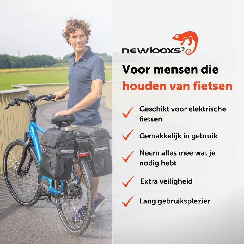 New Looxs Vigo Double MIK Dubbele Fietstas - Afneembaar - 37 Liter - Zwart
