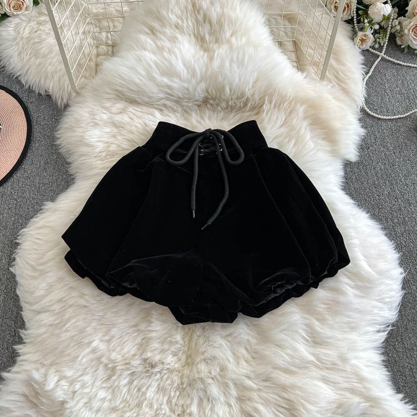 Yearnin - Hoge taille fluwelen effen shorts