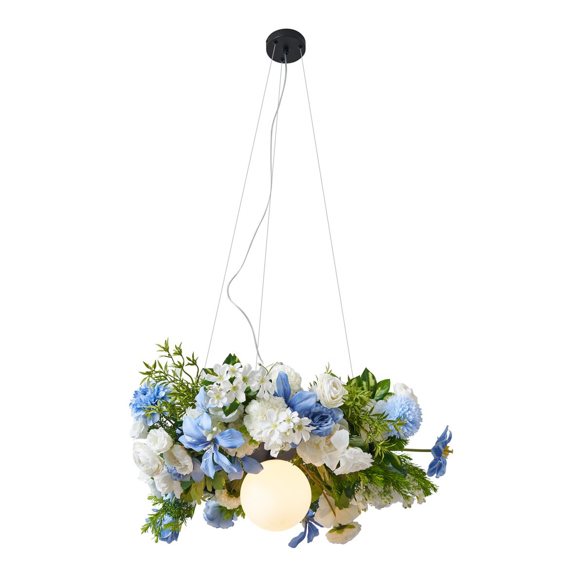 Bohemian hanglamp zwart met gekleurde bloemen blauw en wit - Flower Power