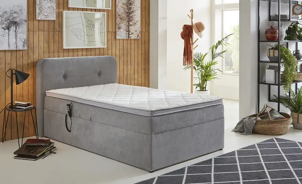 Boxbett elektrisch mit Stauraum Hellgrau 100 cm