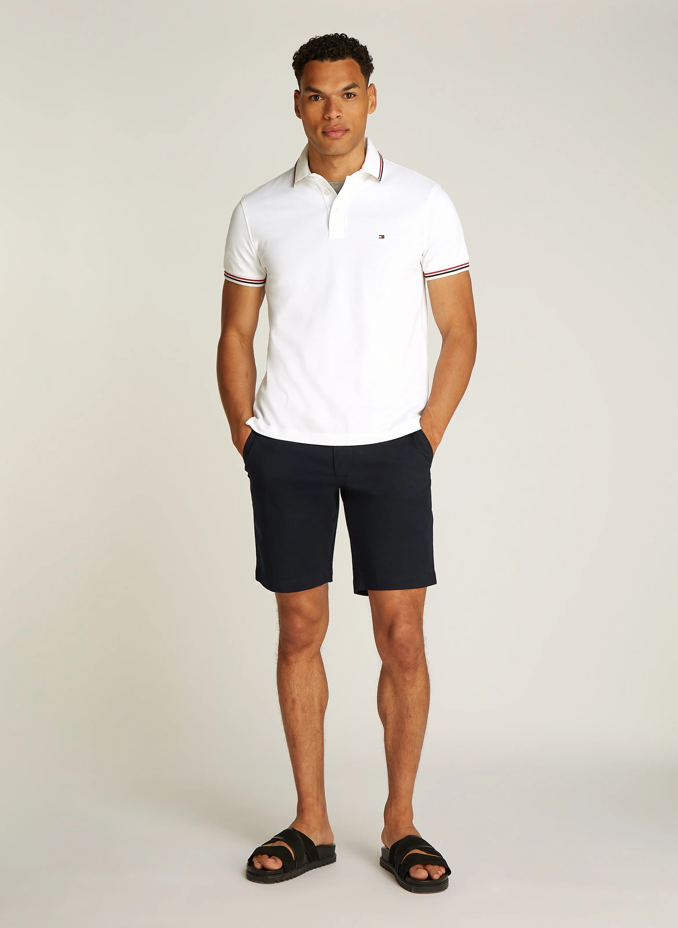 Polo droit en coton bio mélangé | Blanc