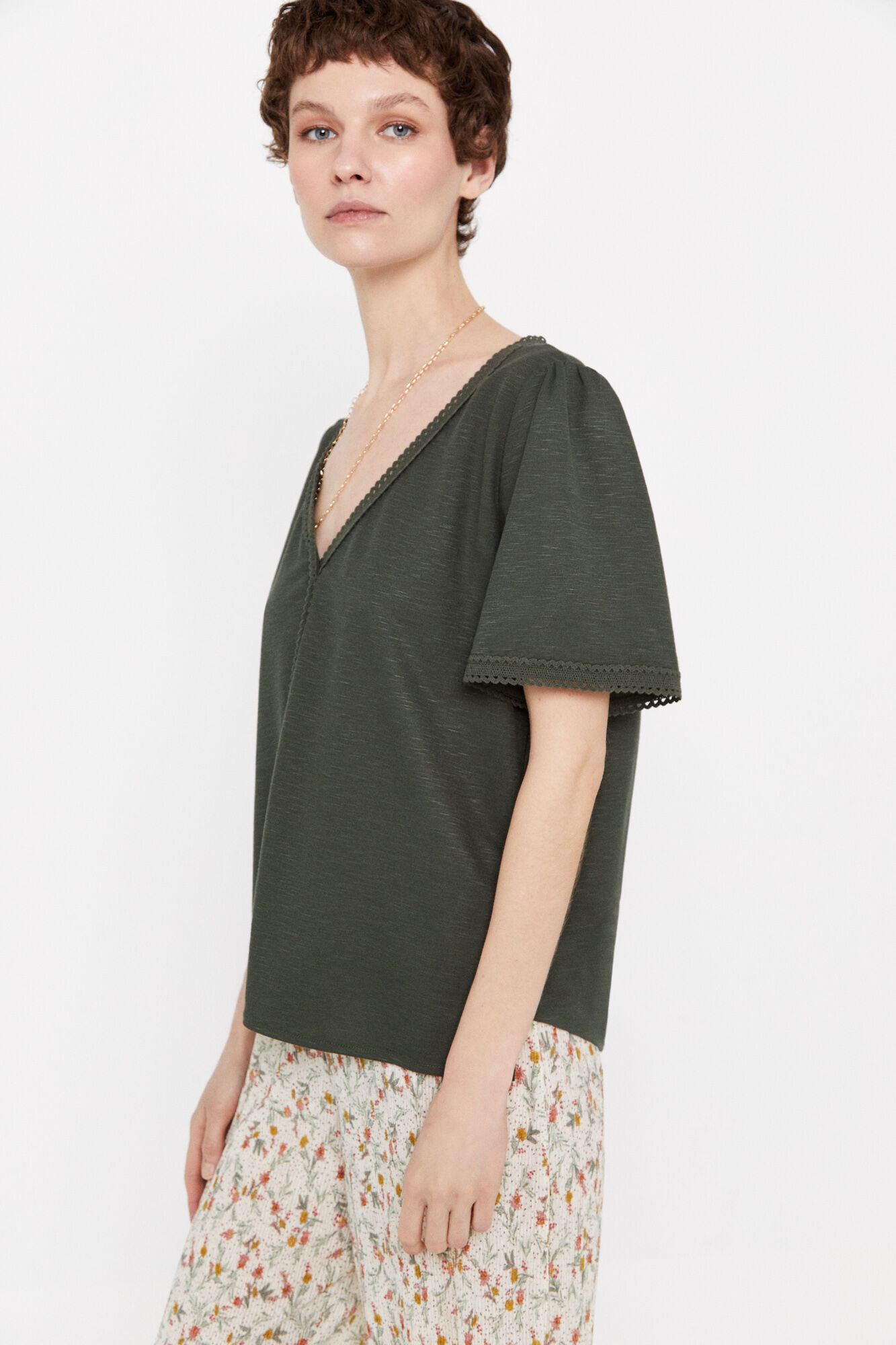 Blusa de renda confortável - Cáqui