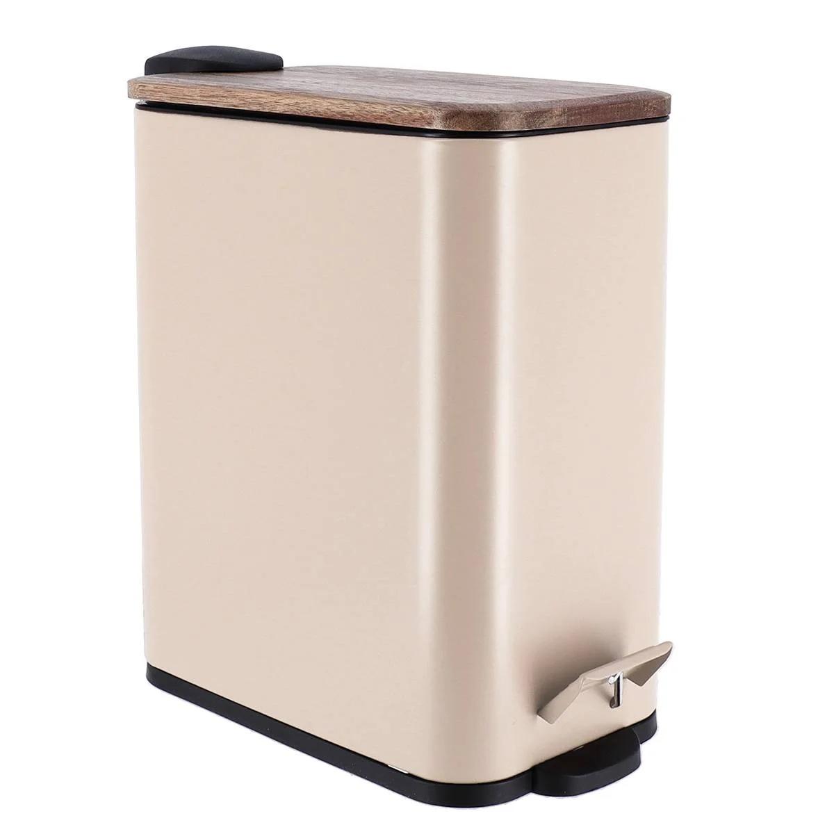 POUBELLE METAL RECTANGLE 5L COUVERCLE ACACIA BEIGE
