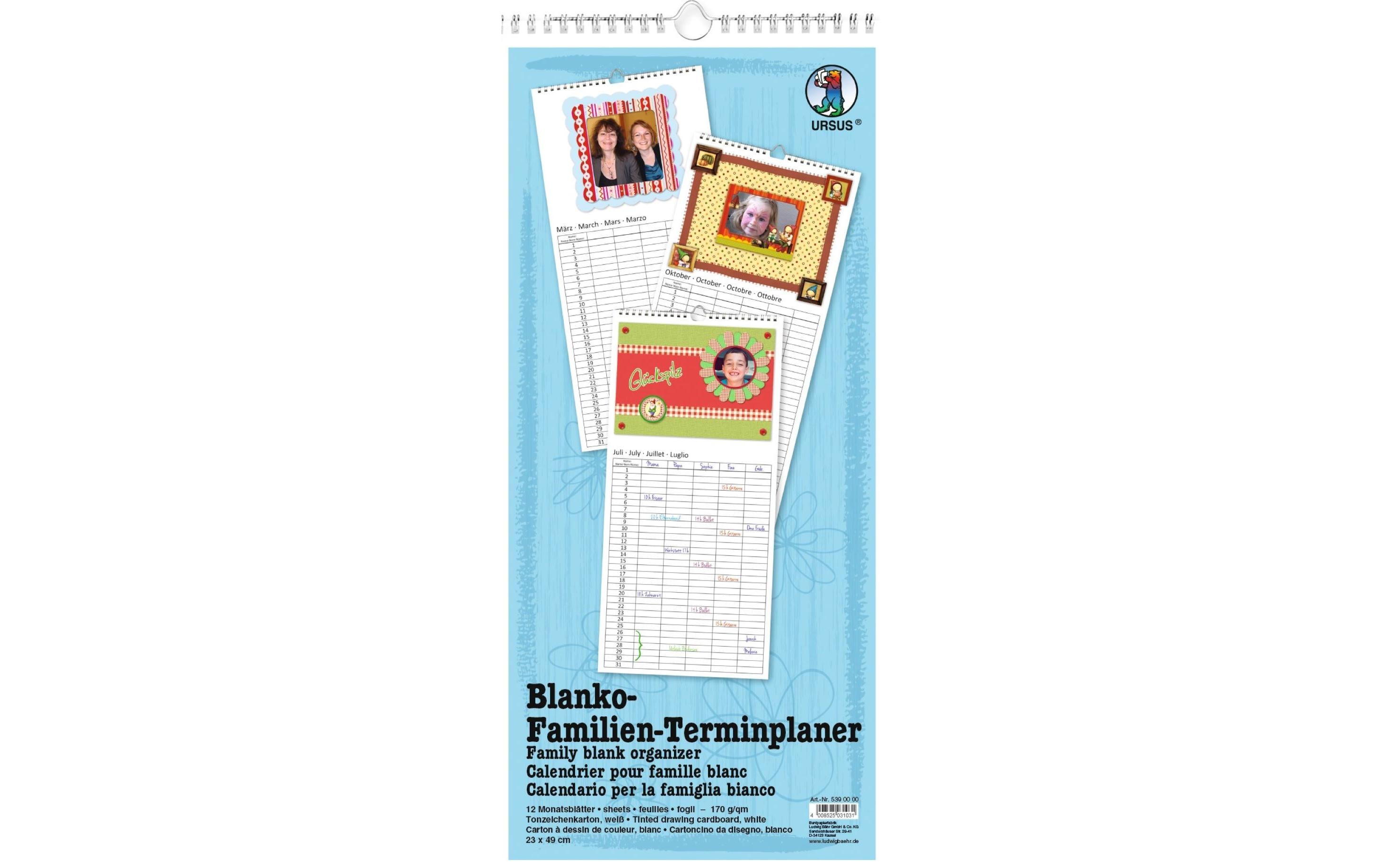 Dauerkalender Familienplaner 23 x 49 cm, WeissGeburtstagskalender aus weissem Tonzeichenkarton