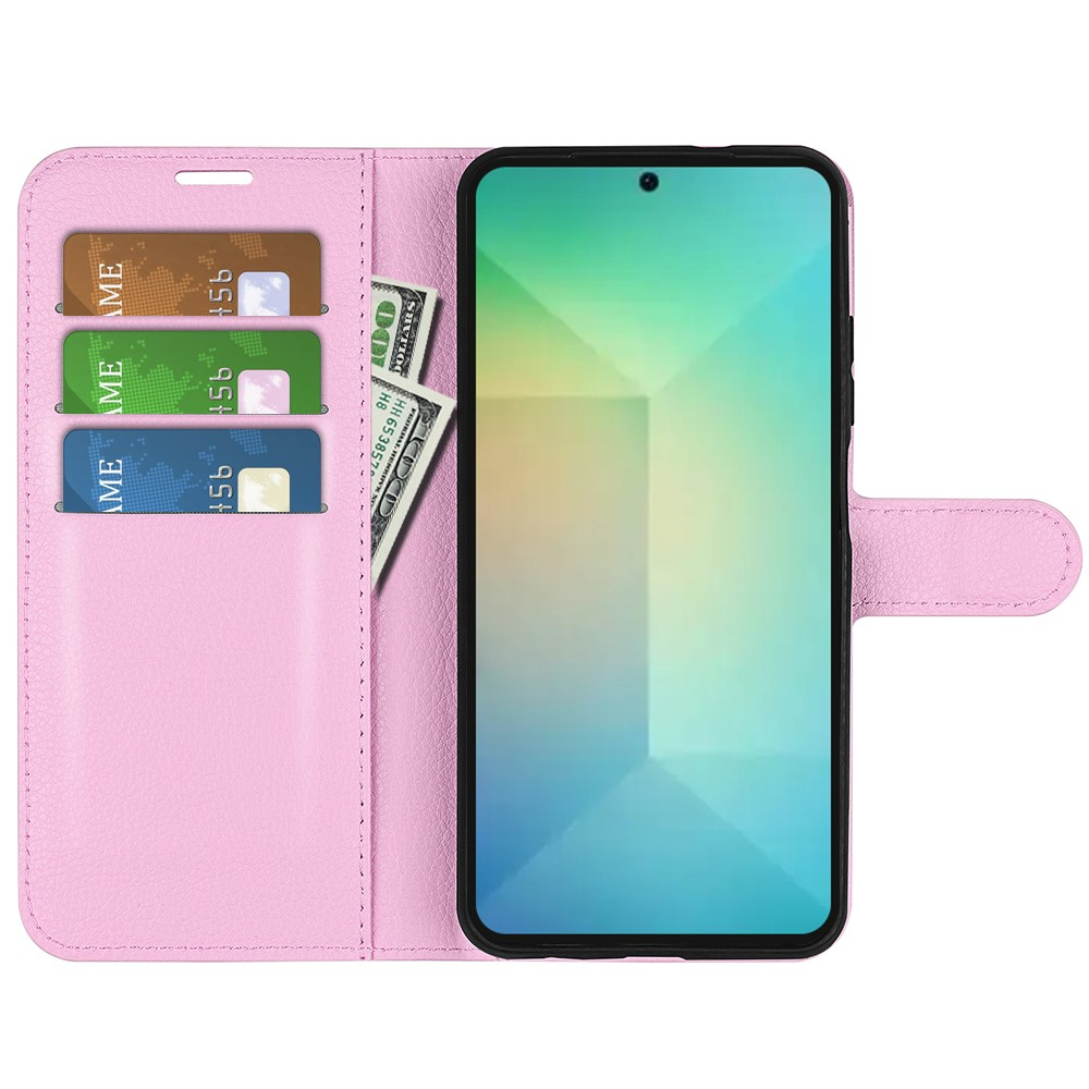 Samsung Galaxy S25 Leder Tasche Flip Cover Litchi Look - Rosa