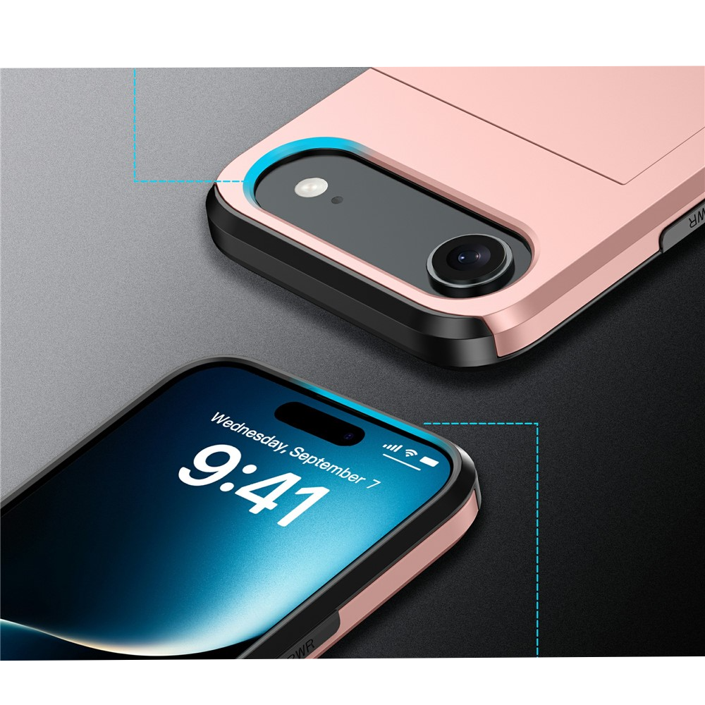 iPhone Air Hybrid Hardcase Hülle mit integriertem Karten Portemonnaie (aufschiebbar) - Schwarz
