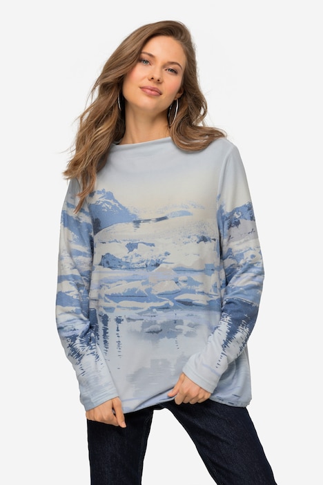 Sweatshirt, maritimer Print, Stehkragen, Langarm, elastischer Saum, OEKO-TEX