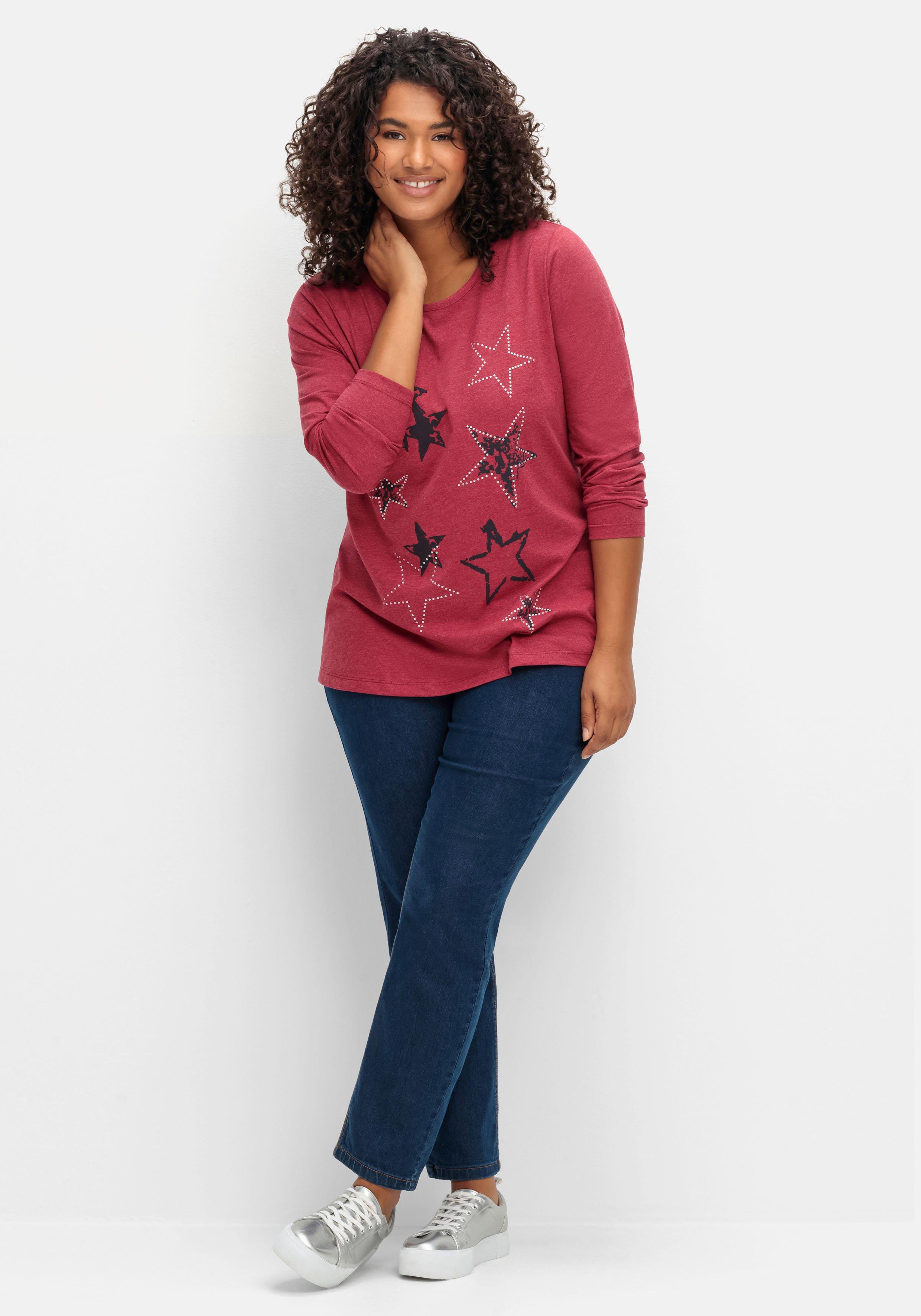 Meliertes Langarmshirt mit Sternen-Frontdruck