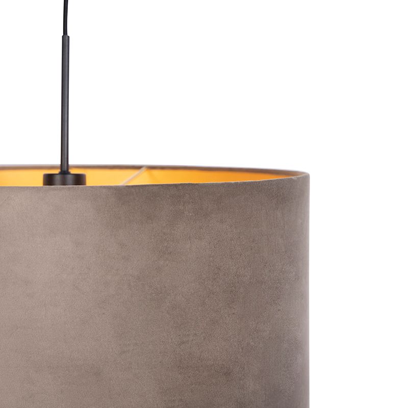 Hanglamp met velours kap taupe met goud 50 cm - Combi