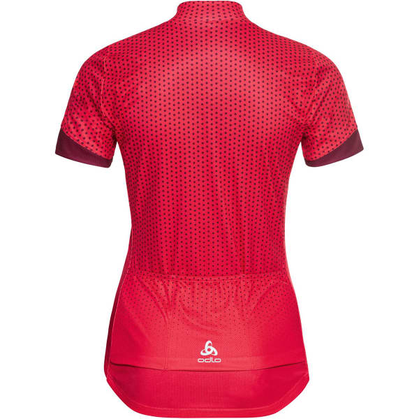 Maillot vélo ODLO ESSENTIAL PRINT STAND-UP COLLAR S/S FZ W PARADISE PINK/RASPBERRY FUDGE