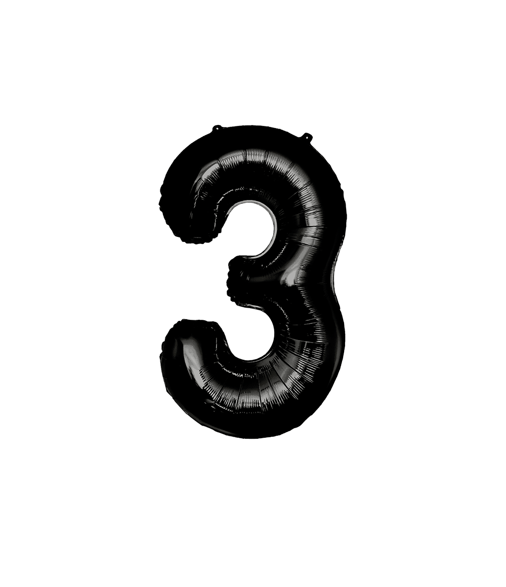 3 Jaar Cijfer Ballon Zwart 86cm
