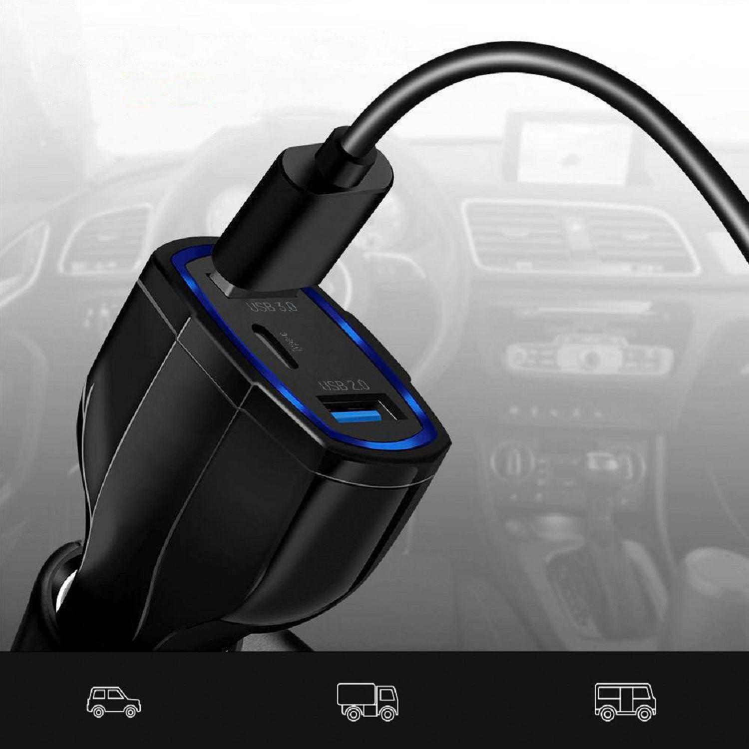 Autoladegerät USB x2 und USB C KFZ-Ladegerät