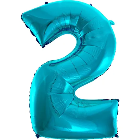 HEKU Folienballon Zahl 2, hellblau, mit Aufblashalm, Höhe 80cm