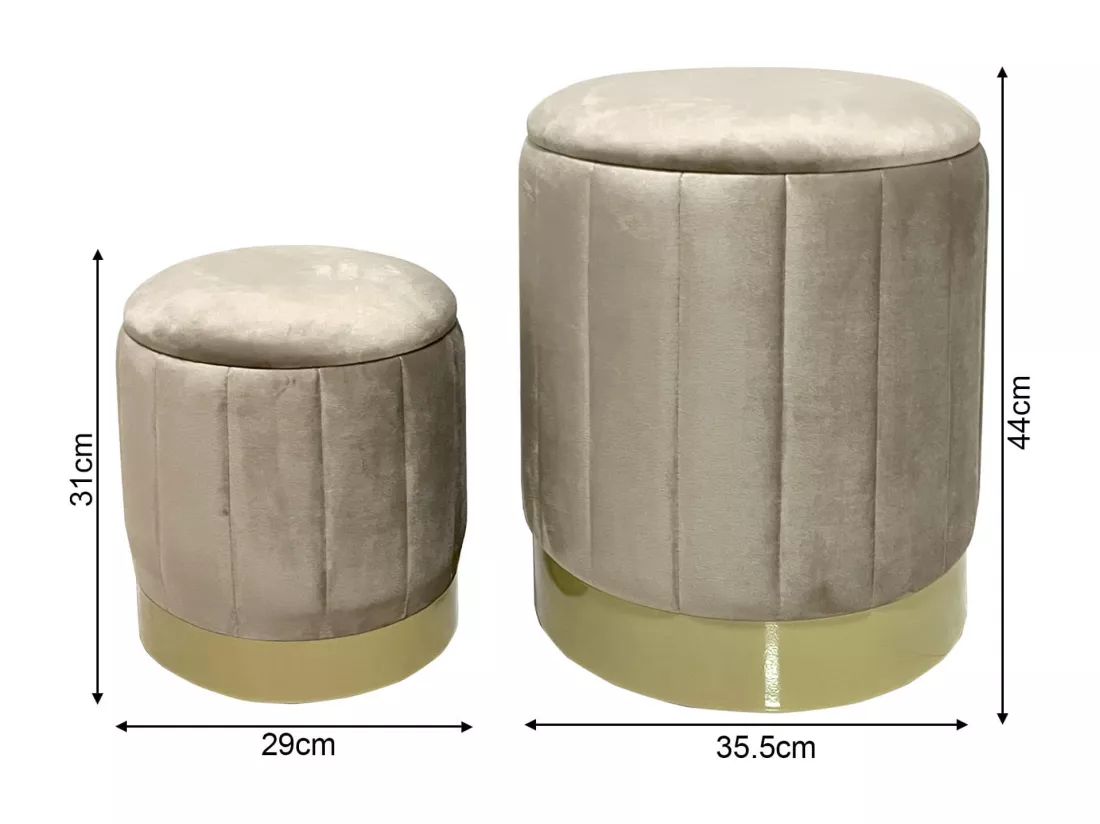 Lot 2 Pouf de Rangement Tabourets Velours Beige avec Base en Fer