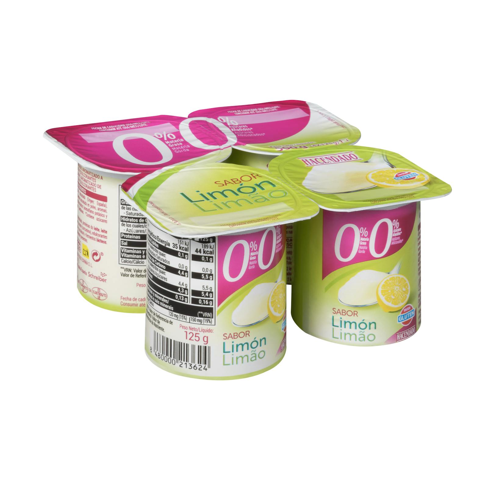 Yaourt aromatisé au citron Hacendado 0% mg 0% sans sucres ajoutés