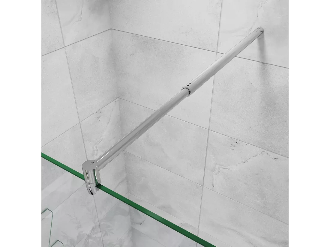 Paroi de douche à l'italienne 120+30x200cm avec retour pivotant - Verre 8mm trempé - Avec barre de fixation 70-120cm en cylindrique