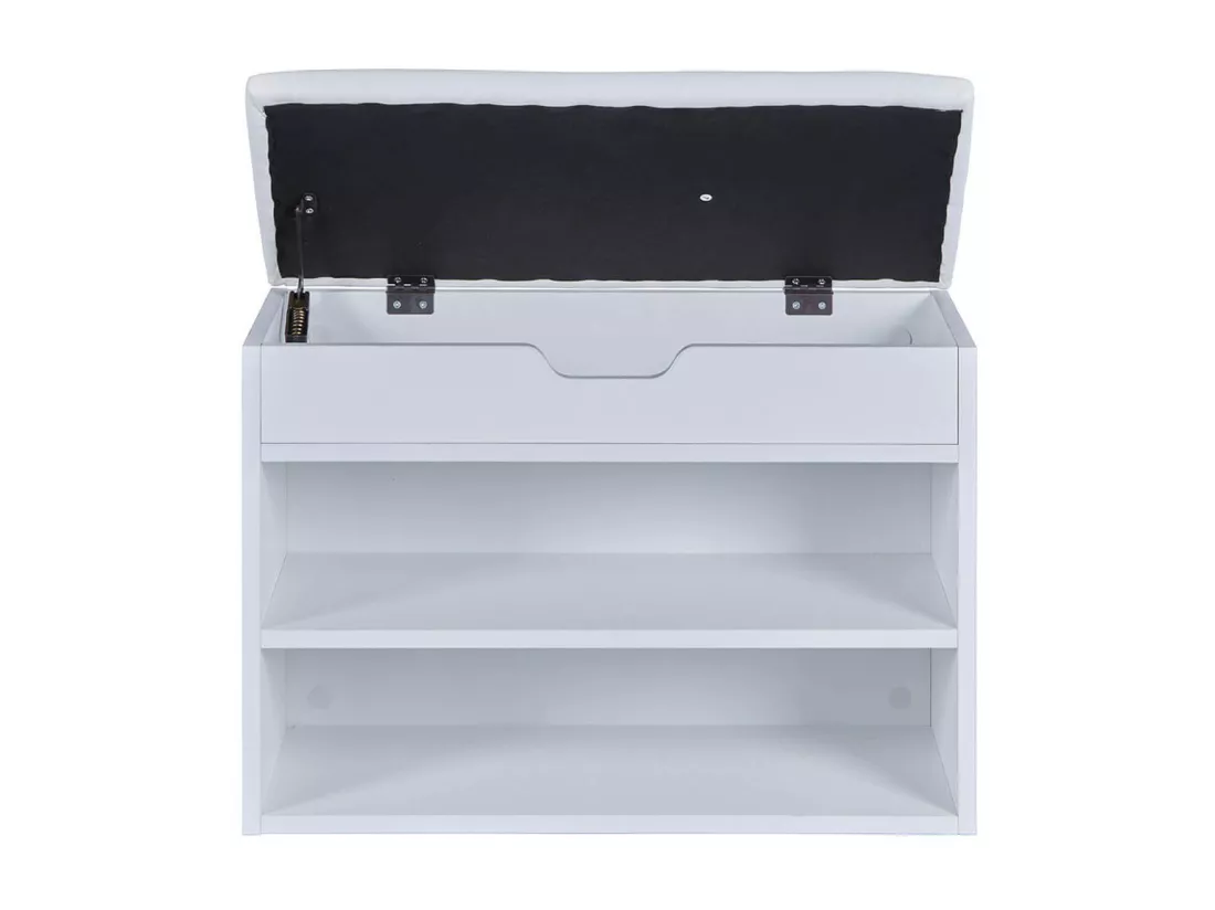 JENNY - Banc à Chaussures avec Coffre de Rangement et Assise Rembourée.