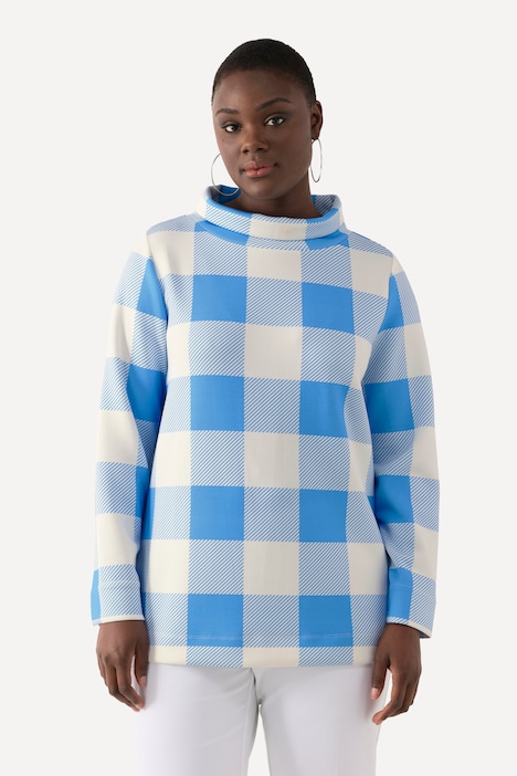 Sweatshirt, XL-Vichykaro Stehkragen, Langarm, Modalmix