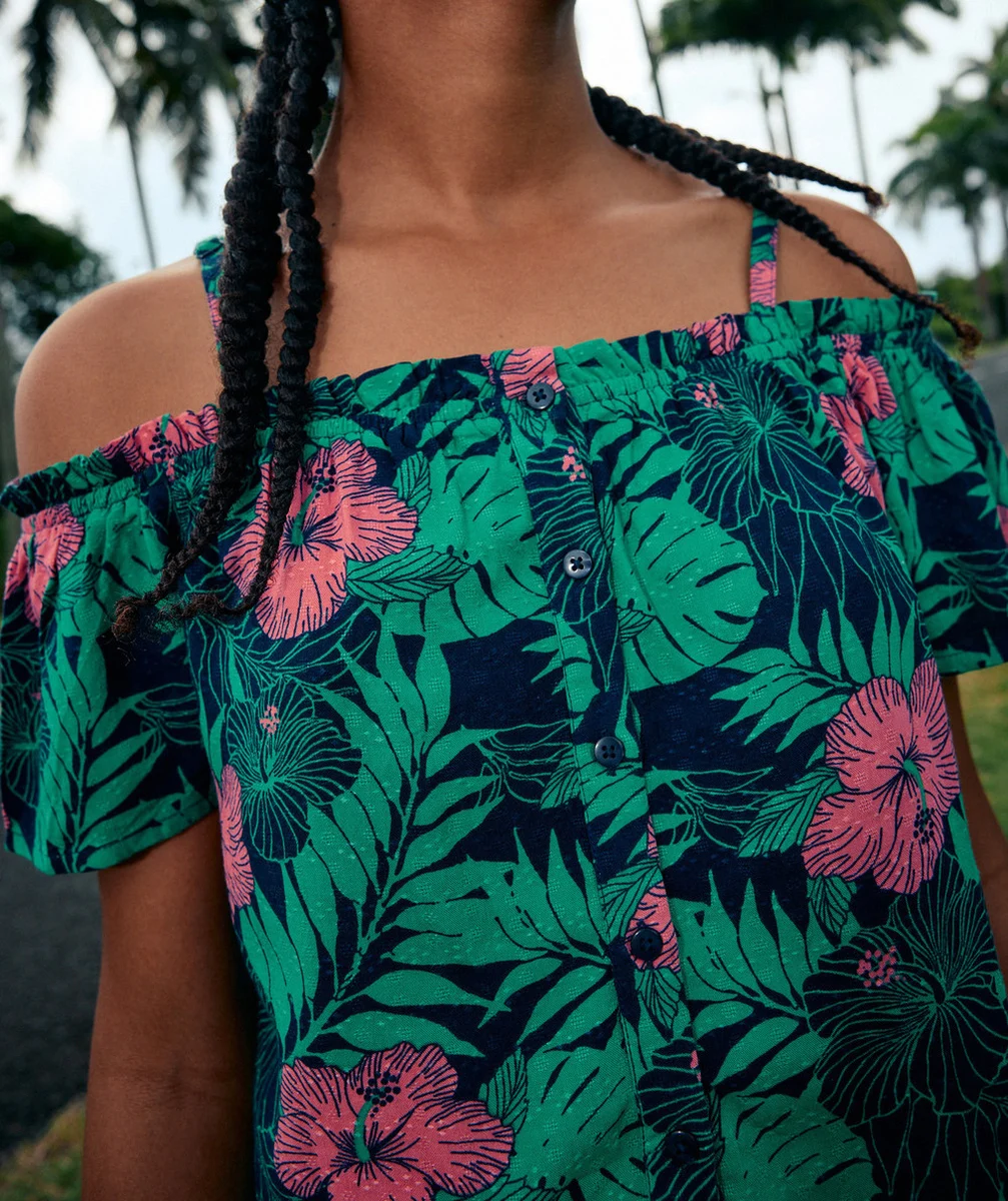 chemise manches courte fille en viscose responsable imprimé tropical
