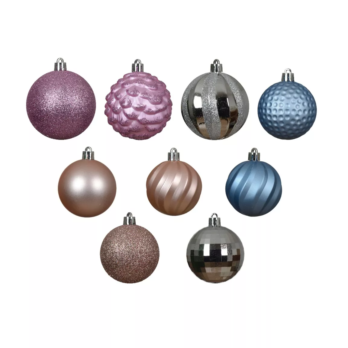 Kit de décoration de sapin de Noël Agéna Bleu glacé, argent et rose