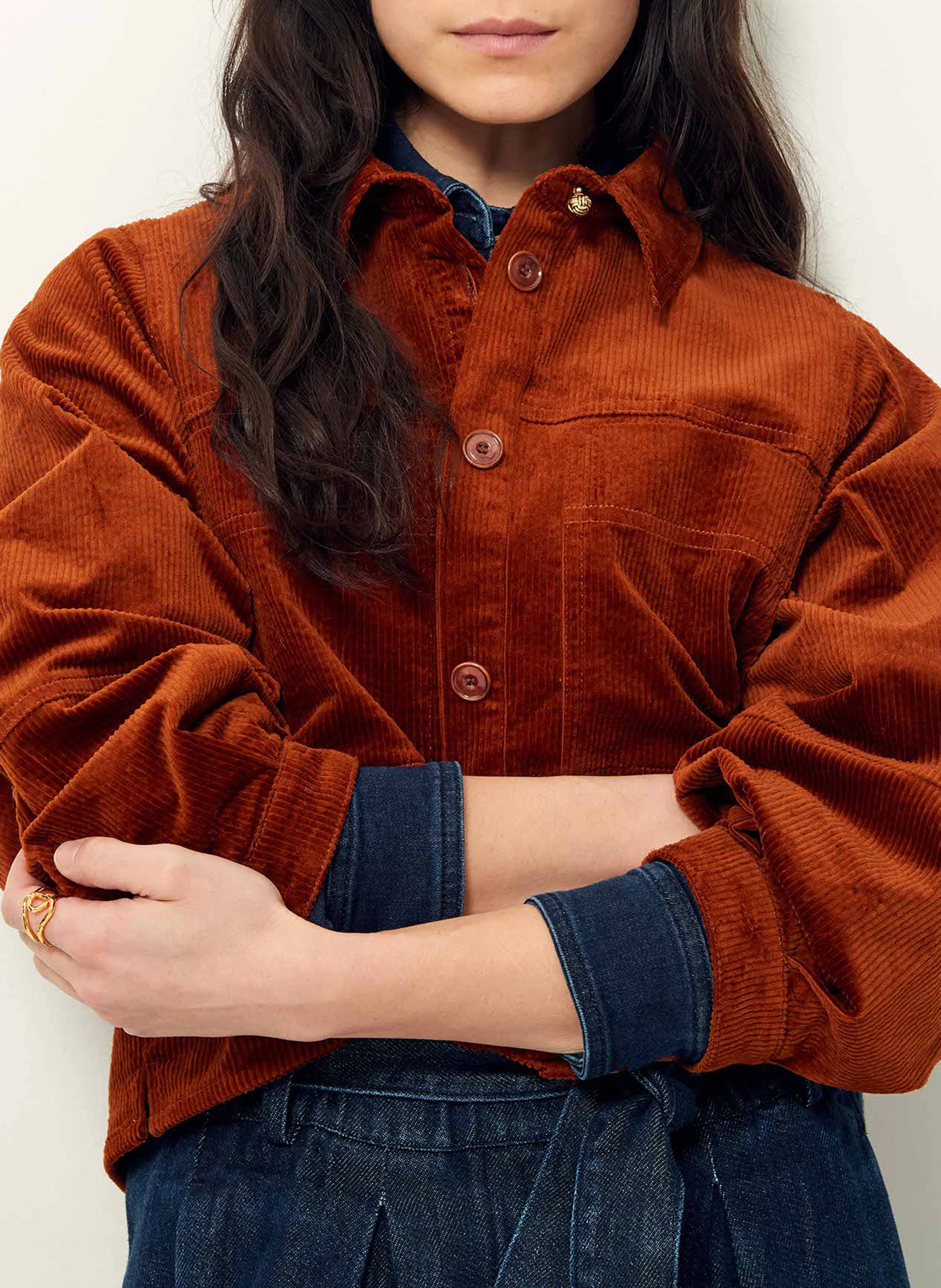 LEONE - Veste col classique en coton mélangé | Marron