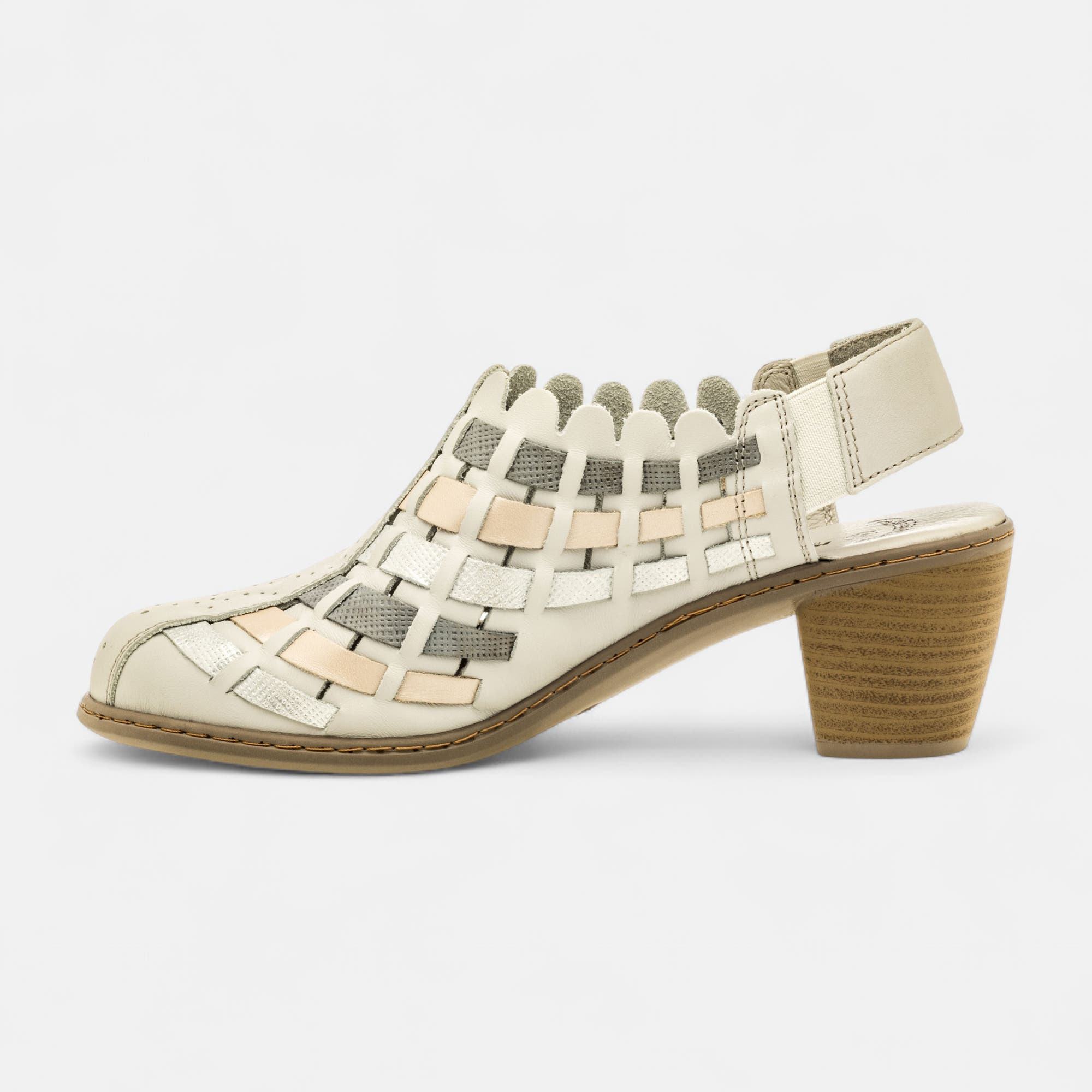 Nu-pieds confort à talon Femme en cuir beige