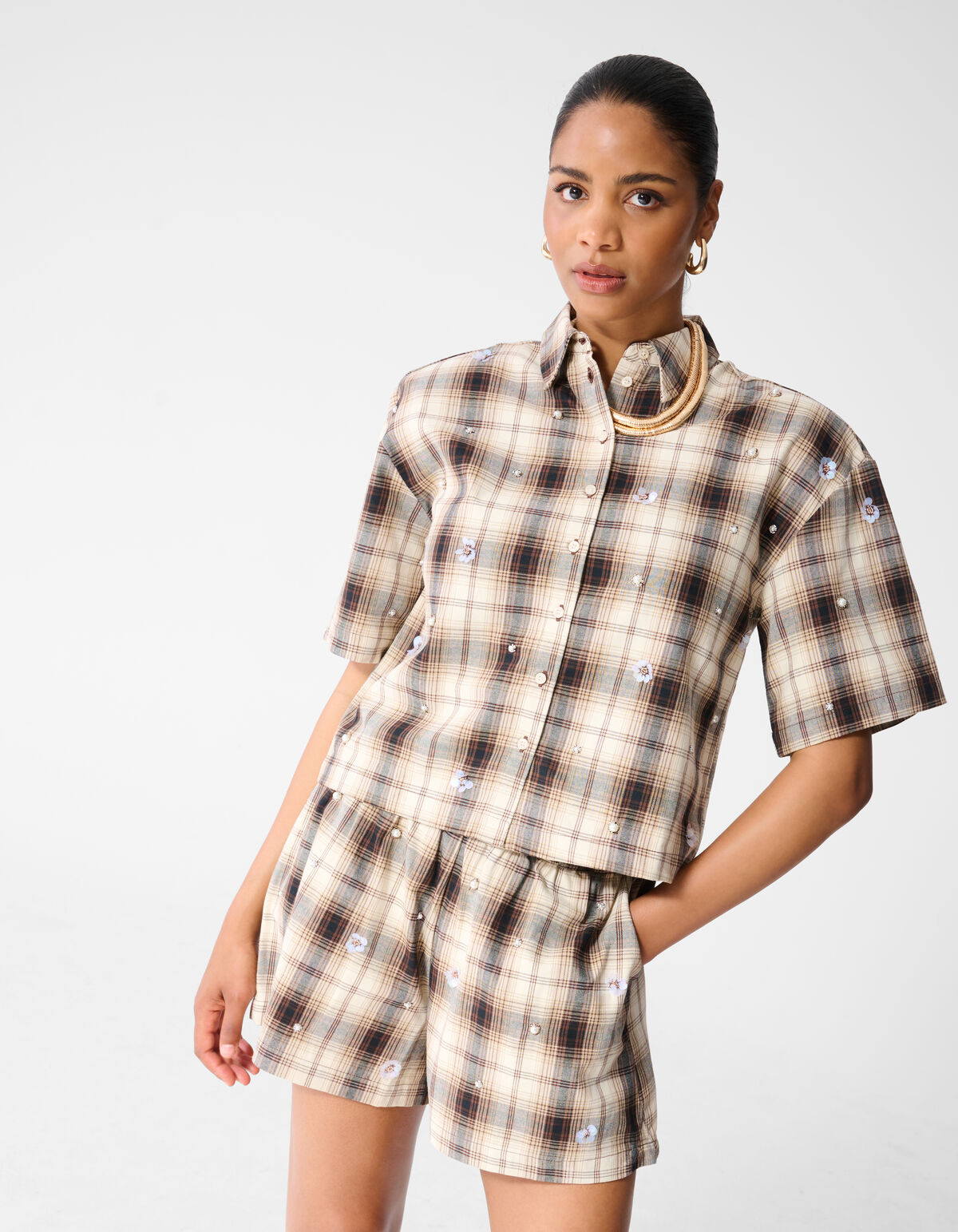 Ruiten Beaded Blouse Bruin