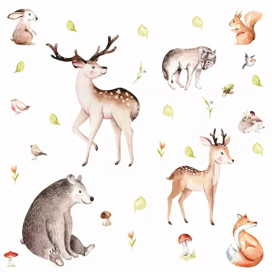 Nikima Wandtattoo 203 Waldtiere Aquarell Hirsch Reh und Bär in 6 vers. Größen braun