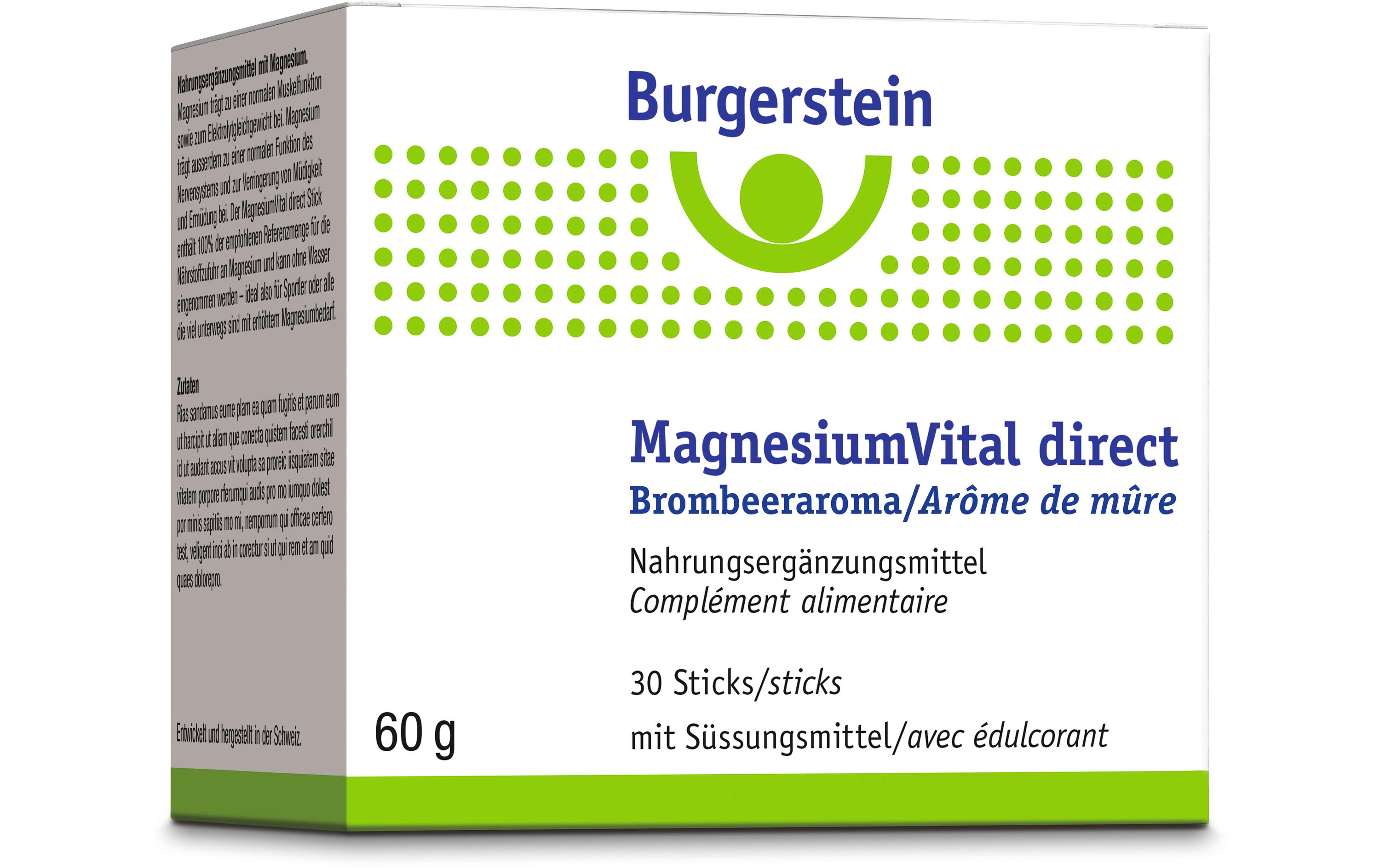 Magnesium Vital direct 30 SticksVeganes Nahrungsergänzungsmittel mit Magnesium
