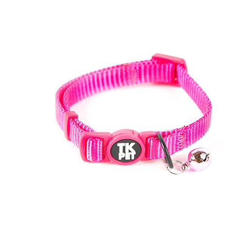 Coleira clássica de nylon TK-Pet com sino rosa para gatos