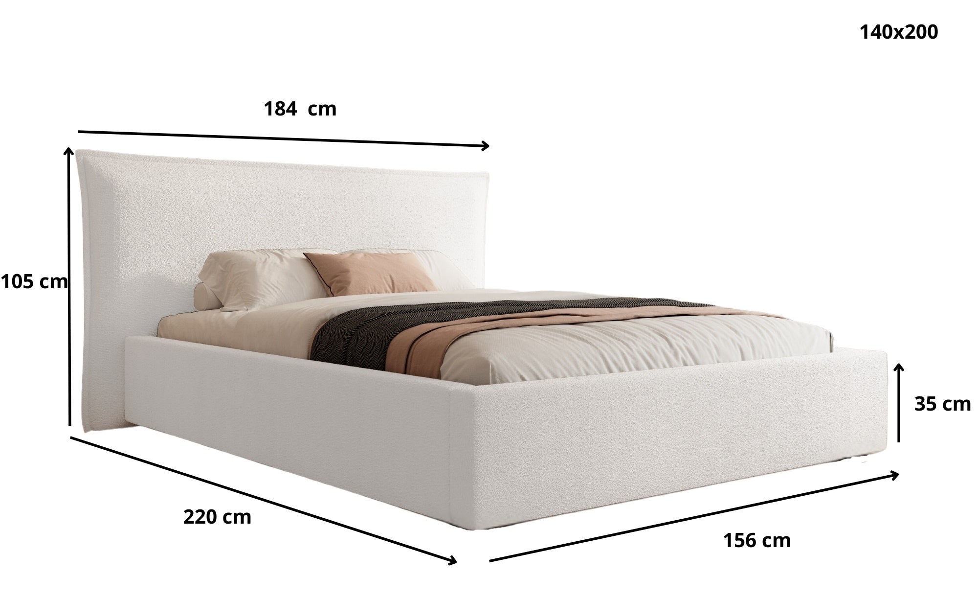 Trae Mobler Nevada 140 x 200 cm Bed Beige Bouclé