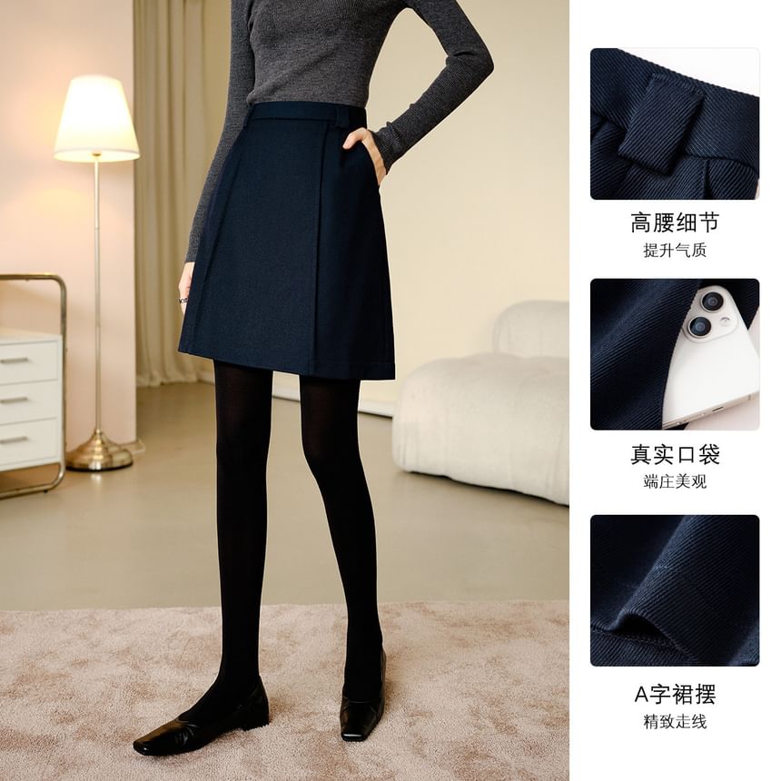 Jeonseon - Hoge taille effen mini A-lijn rok