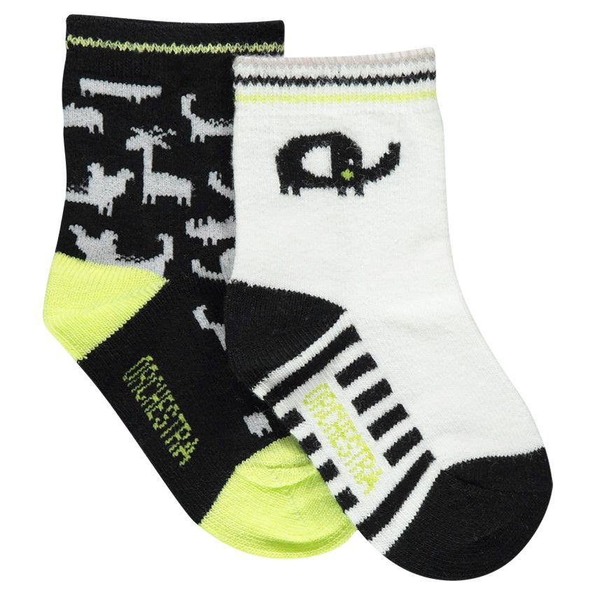 Lot de 2 paires de chaussettes assorties motif animaux - Bleu