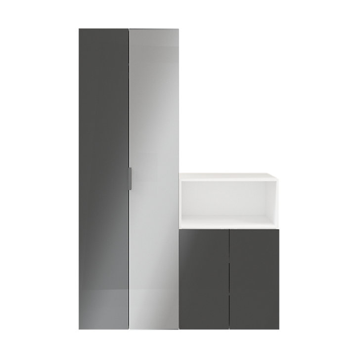 Ensemble de meubles de rangement blancs portes battantes miroir et anthracite brillant GoodHome Atomia H. 225 x L. 150 x P. 47 cm