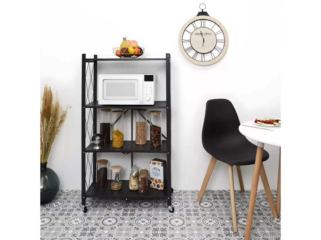 PLISS - Etagère Métallique Noire Pliable 4 Niveaux