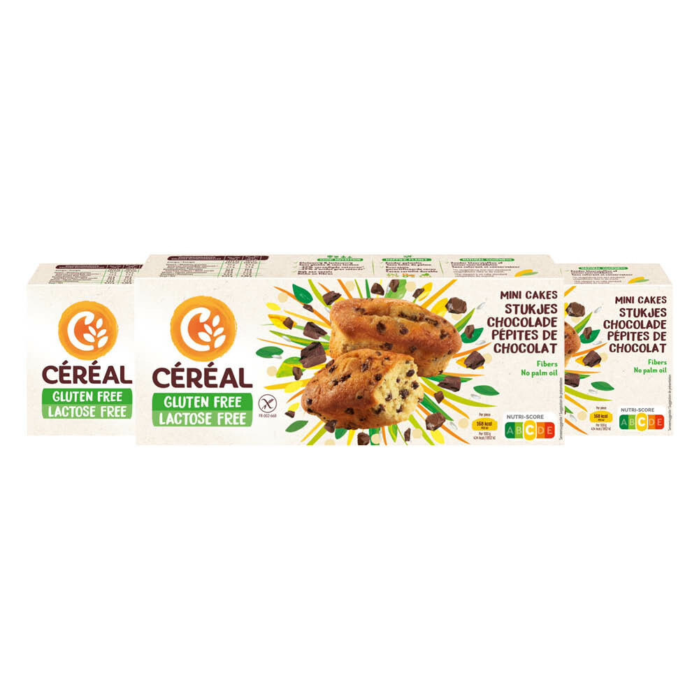 3x Céréal Mini Cakes met stukjes Chocolade Glutenvrij en Lactosevrij230 gr