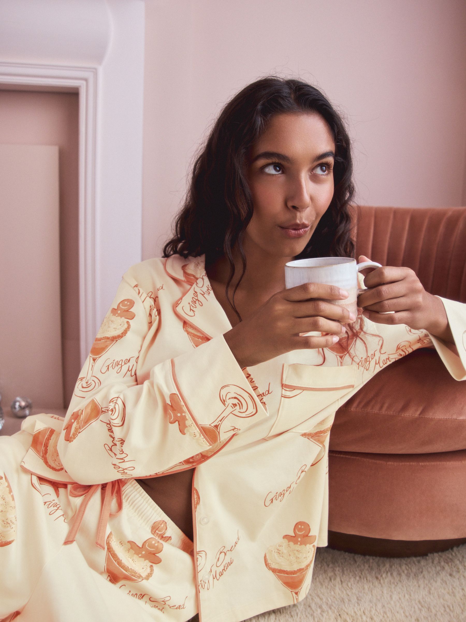 Ecru peperkoek - Pyjama met knopen en jerseystof