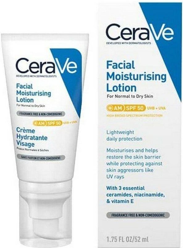 CeraVe - Dagcrème - Hydraterende Gezichtscrème - SPF50 - 52ml