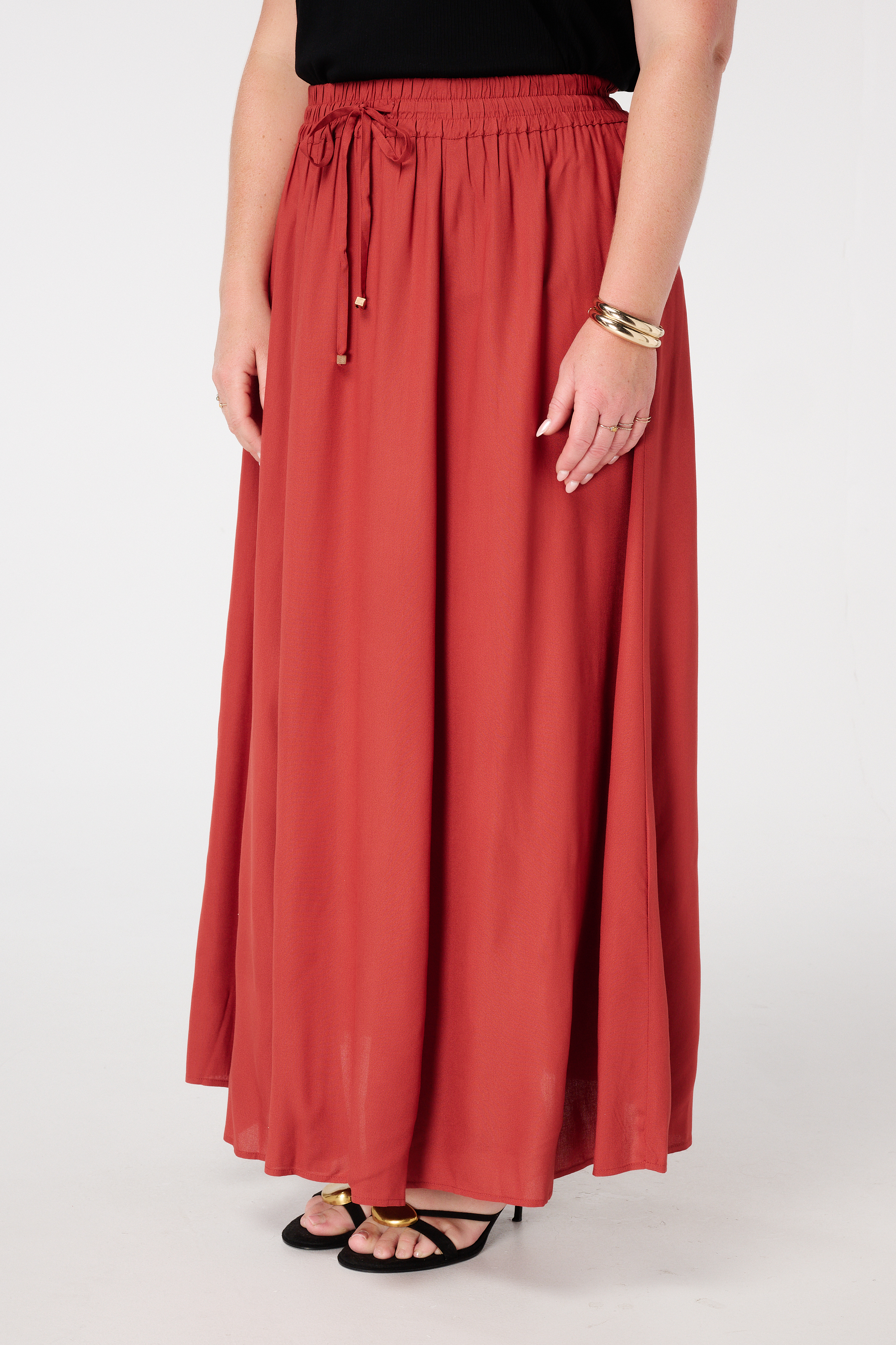 Maxi rok met elastische taille Steen rood