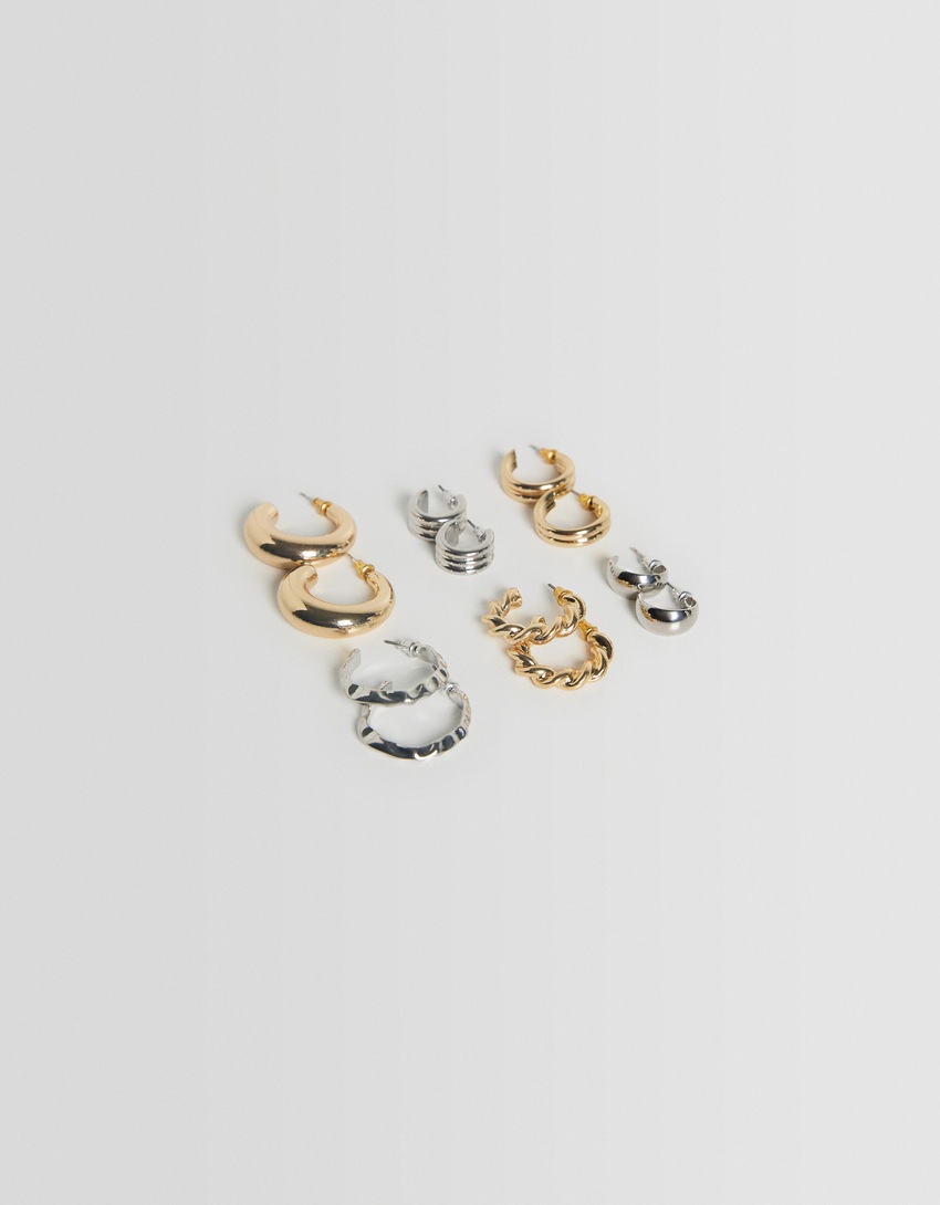 Conjunto de 6 pares de brincos de argola grossos