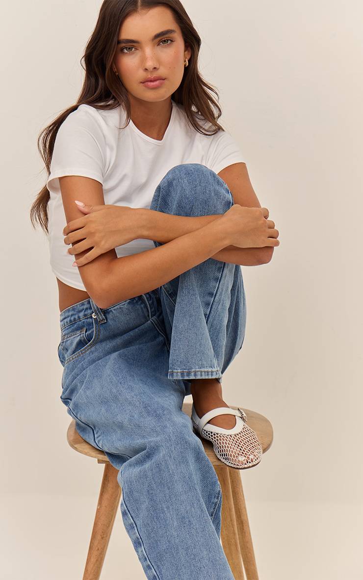 Mid Blue Wash Prettylittlething Jean Boyfriend Taille Haute