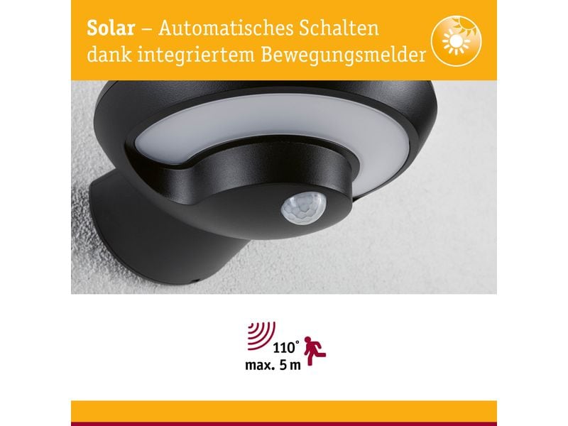 Paulmann Solar LED Aussenwandleuchte Bordola, Anthrazit Aussenwandleuchte mit Bewegungsmelder