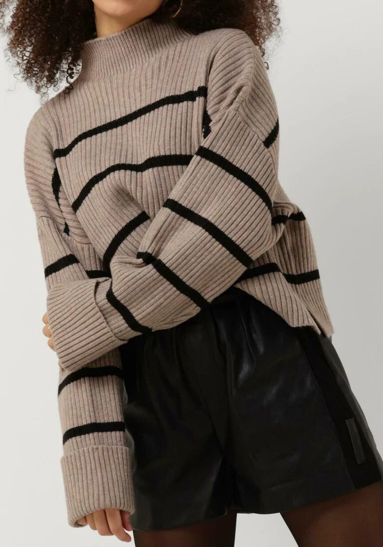 CO\\'COUTURE taupe co'couture trui row stripe box crop knit