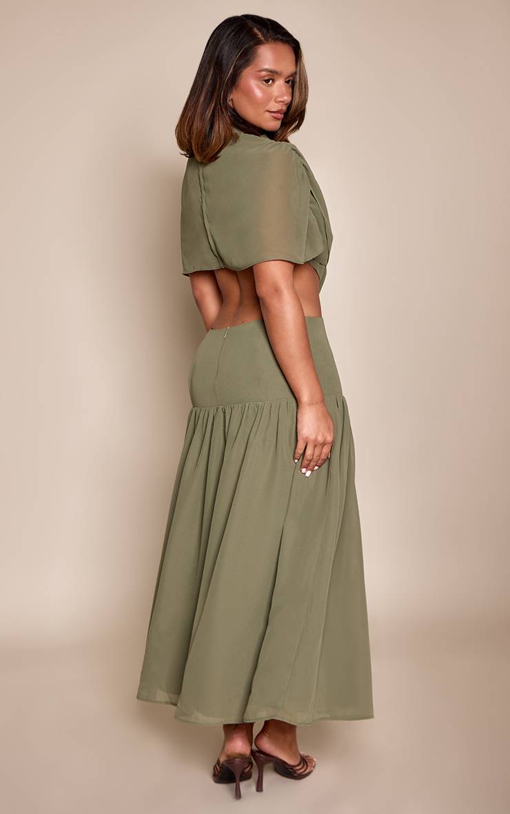 Vert Olive Robe Maxi Moulante Avec Détails De Découpes Et Finitions