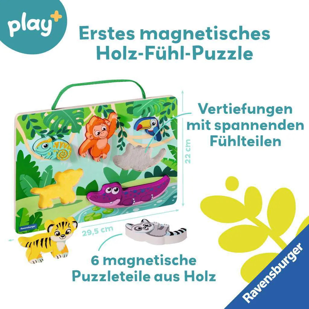 Ravensburger Spiel Play+ Magnetisches Holz-Fühl-Puzzle: Dschungel